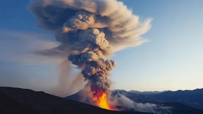 Massive Volcanic Eruption With Large Ash Cloud Plume