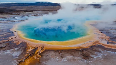 Aerial View Of Grand Prismatic Spring In Yellowstone