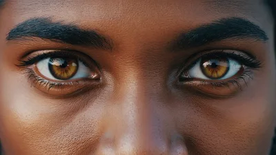 Close Up Of A Woman Blinking Her Amber Eyes