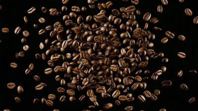 Roasted Coffee Beans Floating In Mid Air