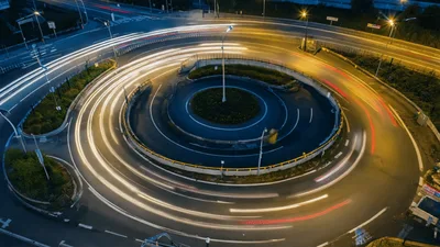 Time Lapse Of Traffic Flowing Through A Roundabout
