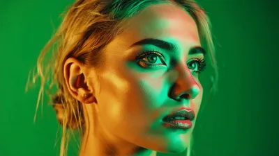 Young Woman With Neon Lighting Effects On Face