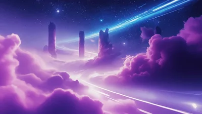 Ethereal Purple Clouds With Floating Stone Pillars