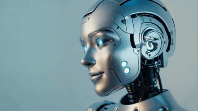 Futuristic Android Robot Head Turning Slowly