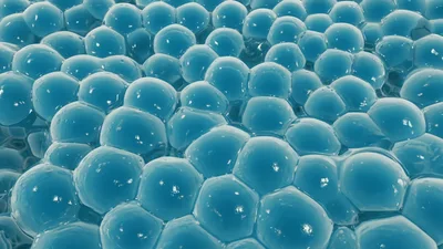 Abstract Blue Gel Spheres Pulsing In A Grid
