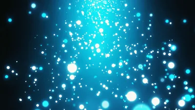 Abstract Blue Glowing Particles Floating In Dark Space