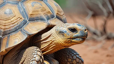Radiated Tortoise Resting On Dry Red Earth