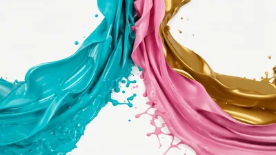 Abstract Liquid Paint Splashes Flowing In Curves