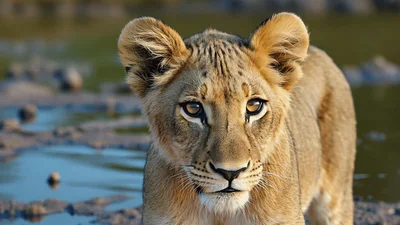 Young Lion Cub Staring Directly Into Camera
