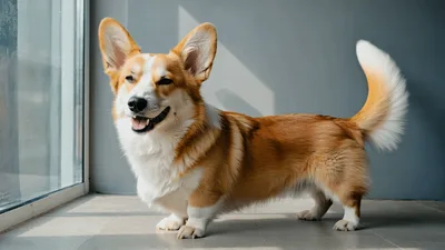 Happy Corgi Dog Standing Indoors
