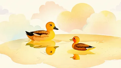 Animated Mother Duck And Duckling Swimming In Pond