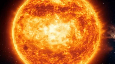 Glowing Sun Surface With Solar Flares In Deep Space