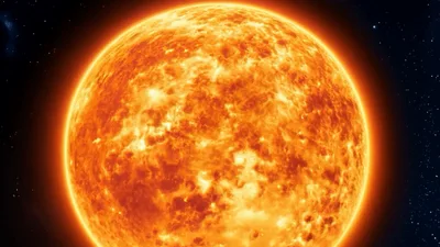 Glowing Sun Surface Rotating In Deep Space