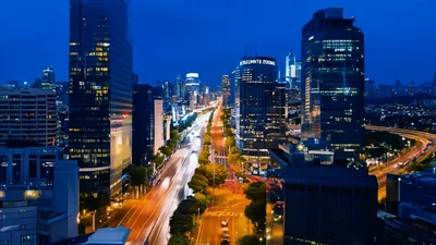 Aerial Timelapse Of Jakarta Cityscape At Twilight