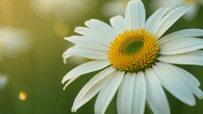 Close Up Of A White Daisy Flower In Sunlight