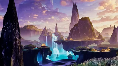 Floating Islands With Cascading Waterfalls In Fantasy Landscape