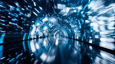 Futuristic Digital Tunnel With Rapid Data Flow