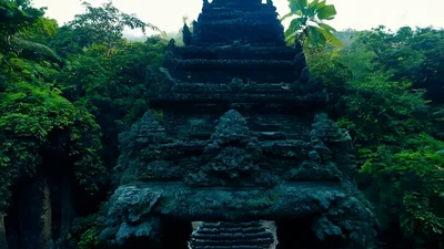Aerial Drone Shot Of Ancient Stone Temple In Jungle