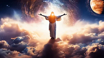 Jesus Christ Standing With Arms Outstretched In Space
