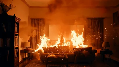 Living Room Sofa Engulfed In Intense House Fire