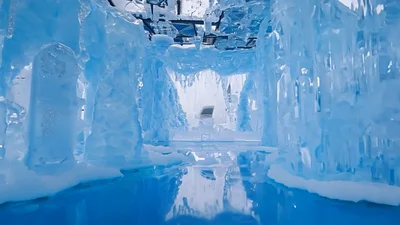 Cinematic Slow Motion Pan Through An Ice Cave Interior