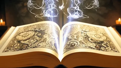 Ancient Leather Grimoire Opening With Magical Energy Effects