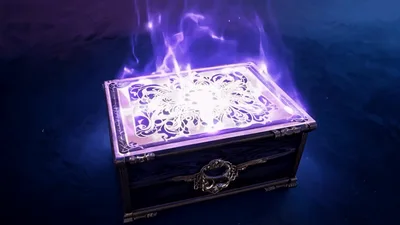Magical Wooden Chest Emitting Purple Energy and Light