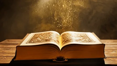 Open Antique Book With Magical Golden Dust Particles