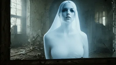 Ghostly Woman Appearing In A Dilapidated Abandoned Building