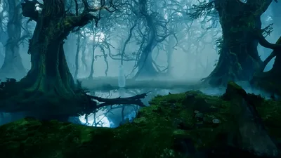 Ghostly Figure Standing In A Dark Misty Forest