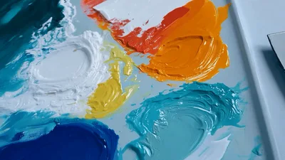 Artist Palette With Various Oil Paint Colors