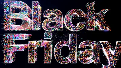 Black Friday Text Reveal With Colorful Floating Particles