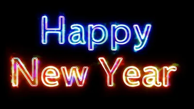 Happy New Year Neon Text Animation With Fireworks