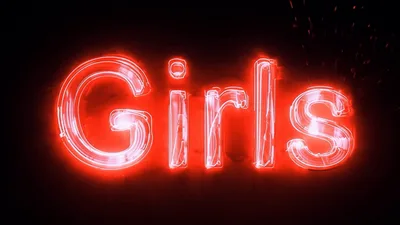 Red Neon Girls Sign Glowing On Black Background