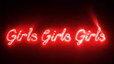 Red Neon Girls Girls Girls Sign Glowing In Darkness