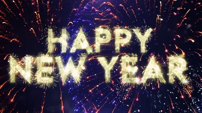 Happy New Year Text With Exploding Colorful Fireworks