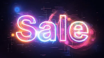 Neon Sale Text Animation With Glowing Colorful Light Trails