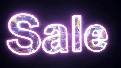 Neon Sale Text Animation With Colorful Confetti Particles