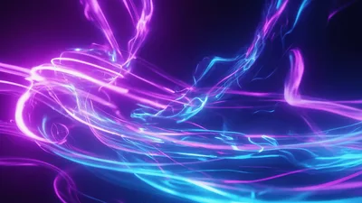 Abstract Neon Light Trails Flowing In Dark Space