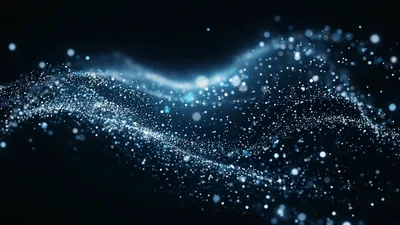 Abstract Blue Glowing Particles Flowing In Wave Motion