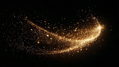 Golden Glitter Particles Swirling In Dark Space