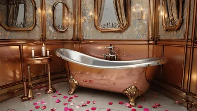 Luxurious Copper Bathtub In Elegant Vintage Bathroom Setting