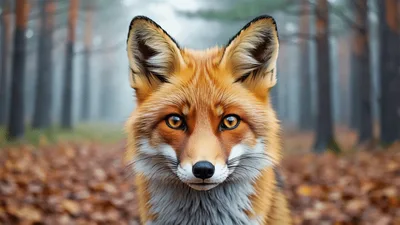 Close Up Portrait Of A Red Fox In Forest
