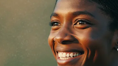 Close Up Portrait Of A Smiling Young Black Woman