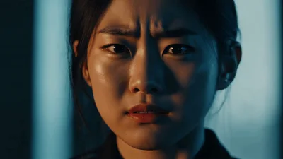 Close Up Portrait Of An Anxious Young Asian Woman