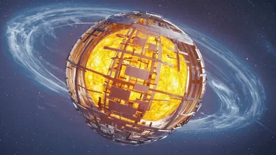 Dyson Sphere Enclosing A Glowing Star In Deep Space