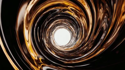 Abstract Golden Liquid Swirling In A Vortex Tunnel