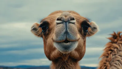 Close Up Portrait Of A Camel Chewing