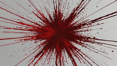 Red Paint Splatter Explosion On White Background