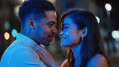 Young Couple Gazing Lovingly At Each Other At Night
